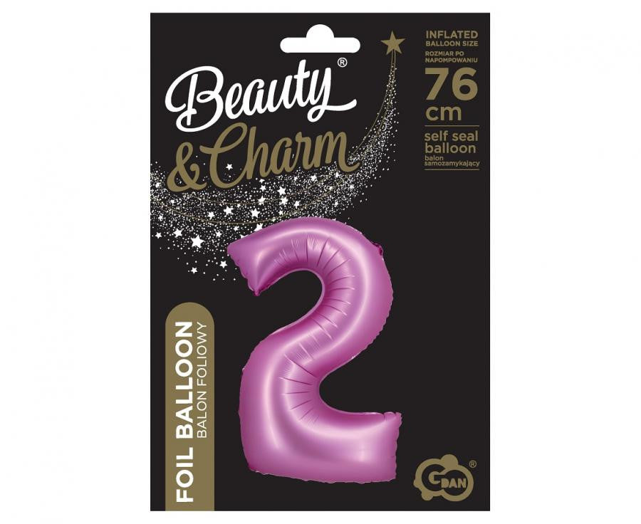 Folijas balons "Cipars 2" satīna rozā krāsā, rozā, 76 cm