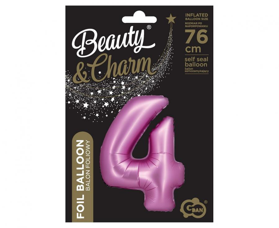 Folijas balons "Cipars 4" satīna rozā, rozā, 76 cm