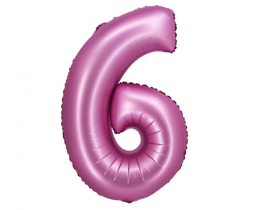 Folijas balons "Cipars 6", satīna, rozā, 76 cm
