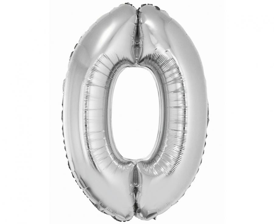 Sudraba folijas balons "Cipars 0" 76 cm