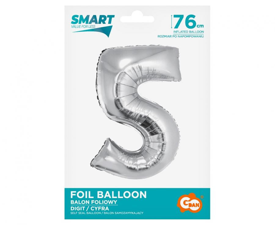 Sudraba folijas balons "Cipars 5", 76 cm