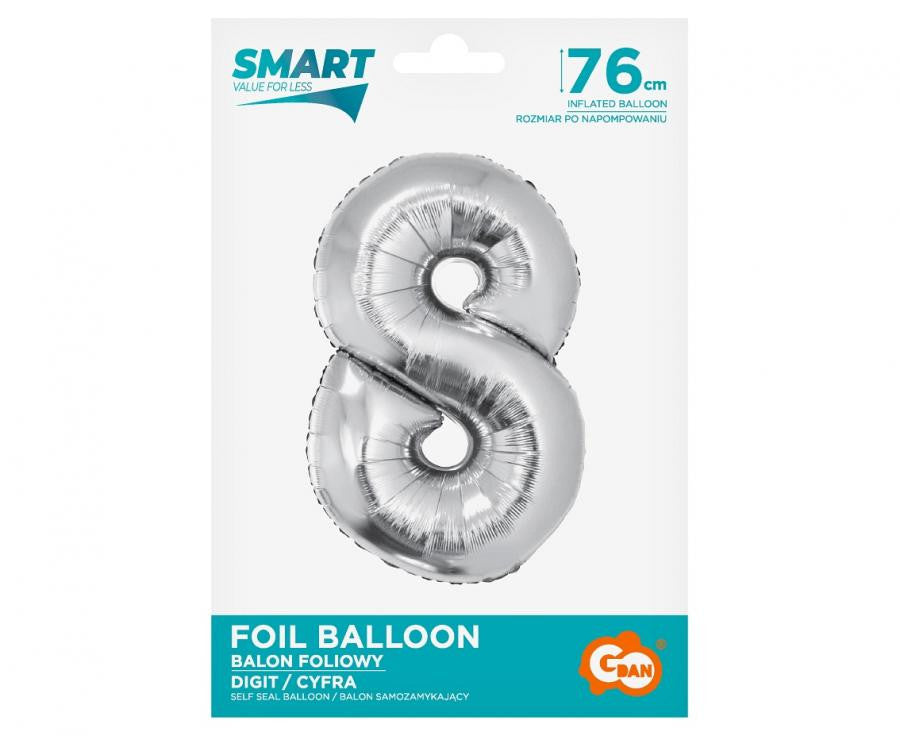 Sudraba folijas balons "Cipars 8", 76 cm