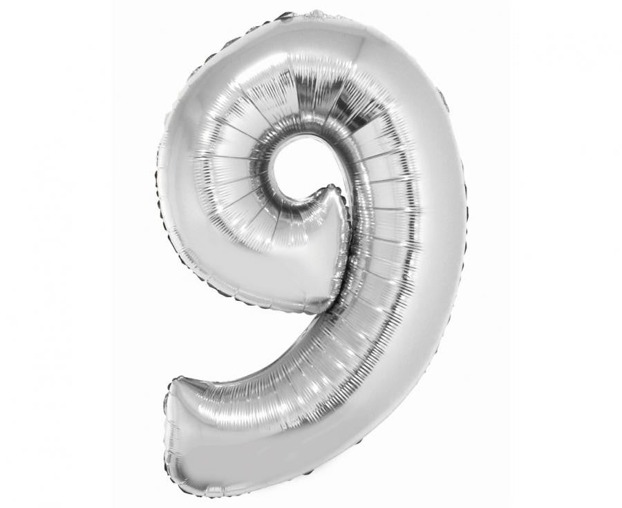 Sudraba folijas balons "Cipars 9", 76 cm