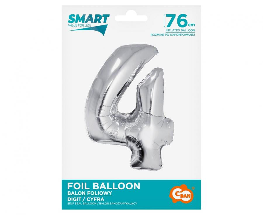 Sudraba folijas balons "Cipars 4", 76 cm