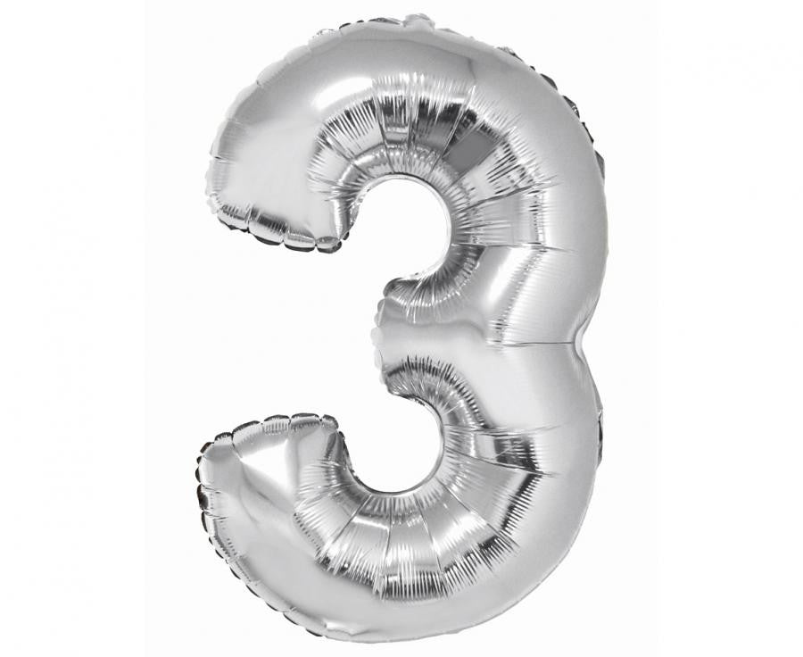 Sudraba folijas balons "Cipars 3", 76 cm
