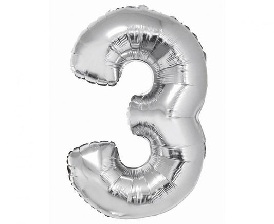 Sudraba folijas balons "Cipars 3", 76 cm