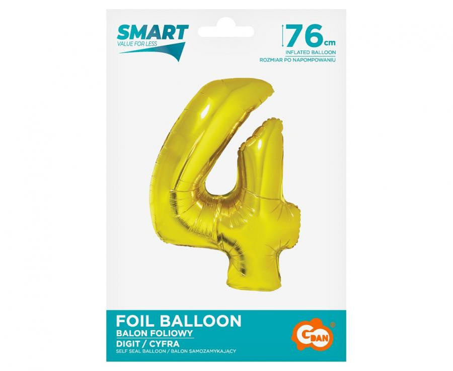 Zelta krāsas folijas balons "Cipars 4", 76 cm
