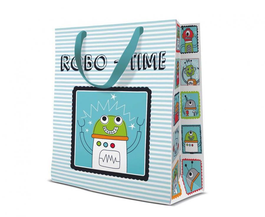 Daudz laimes dzimšanas dienā robots papīra dāvanu maisiņš 20x25x10 cm