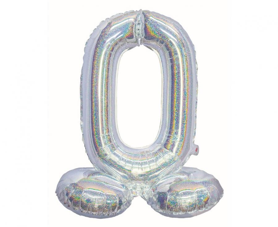 Sudraba krāsas hologrāfisks skaitlis, sudraba krāsas folijas balons ar pamatni 72 cm