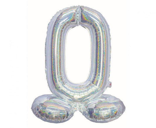 Sudraba krāsas hologrāfisks skaitlis, sudraba krāsas folijas balons ar pamatni 72 cm