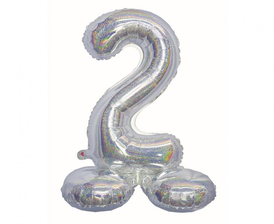 Sudraba krāsas hologrāfisks skaitlis, sudraba krāsas folijas balons ar pamatni, 72 cm