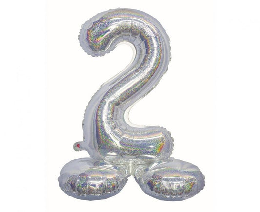 Sudraba krāsas hologrāfisks skaitlis, sudraba krāsas folijas balons ar pamatni, 72 cm
