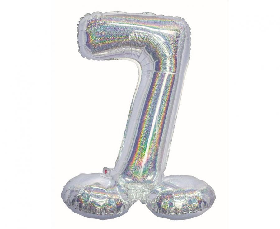 Sudraba krāsas hologrāfisks skaitlis, sudraba krāsas folijas balons ar pamatni skaitlis 72 cm