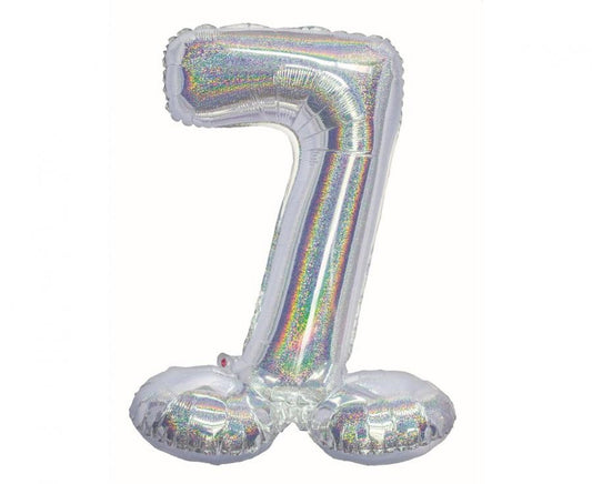 Sudraba krāsas hologrāfisks skaitlis, sudraba krāsas folijas balons ar pamatni skaitlis 72 cm