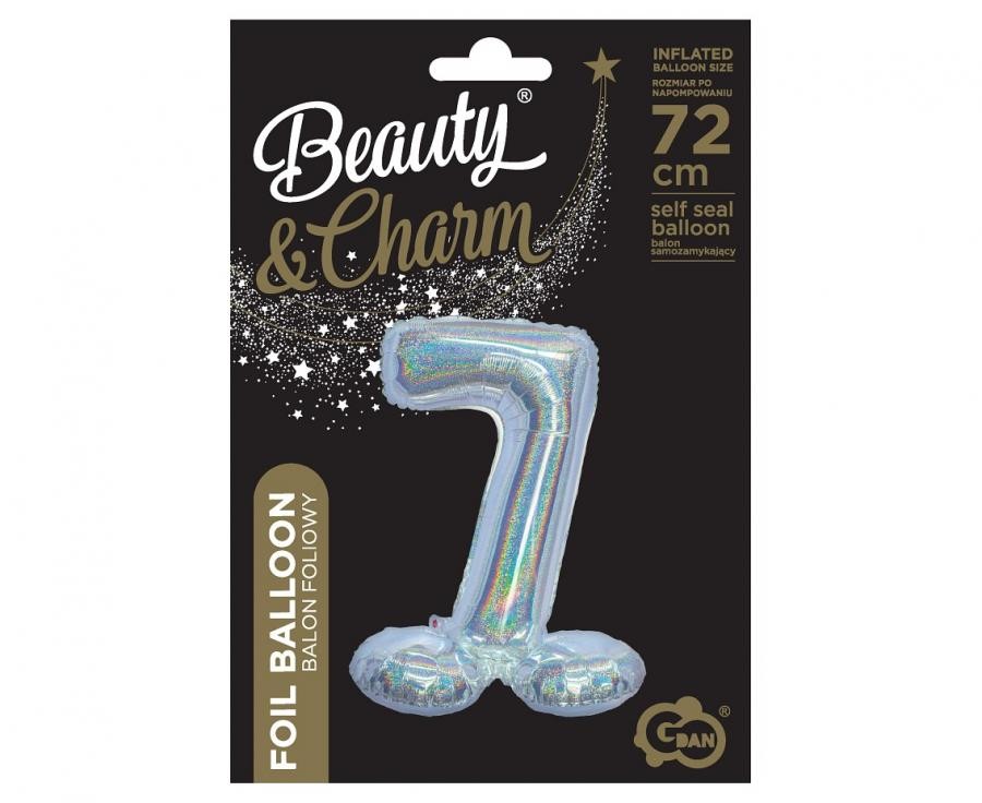 Sudraba krāsas hologrāfisks skaitlis, sudraba krāsas folijas balons ar pamatni skaitlis 72 cm