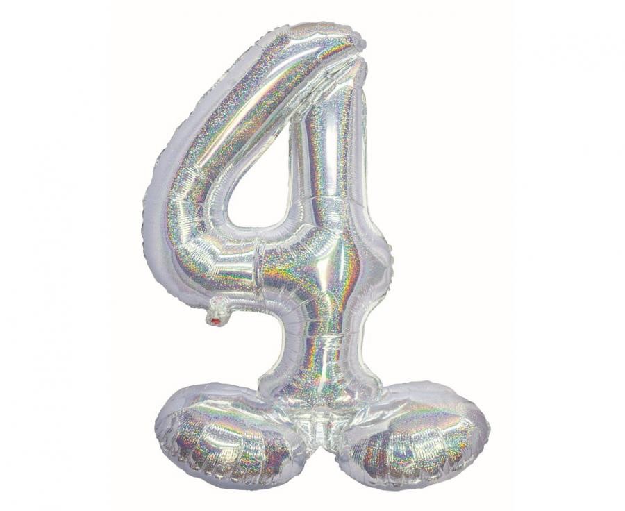 Hologrāfisks skaitlis sudrabs, sudraba folijas balons ar pamatni skaitlis 4 72 cm