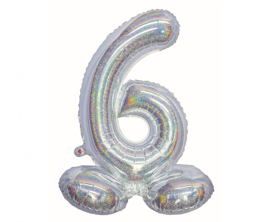 Sudraba krāsas hologrāfisks skaitlis, sudraba krāsas folijas balons ar pamatni, 72 cm