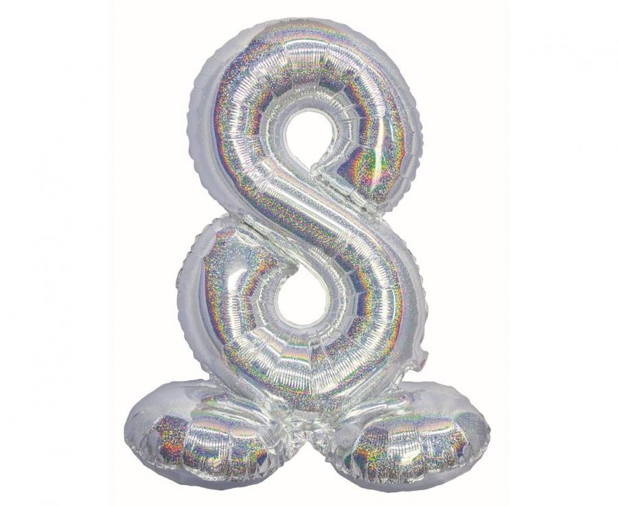 Sudraba krāsas hologrāfisks skaitlis, sudraba krāsas folijas balons ar pamatni, 72 cm