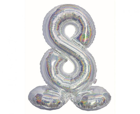 Sudraba krāsas hologrāfisks skaitlis, sudraba krāsas folijas balons ar pamatni, 72 cm