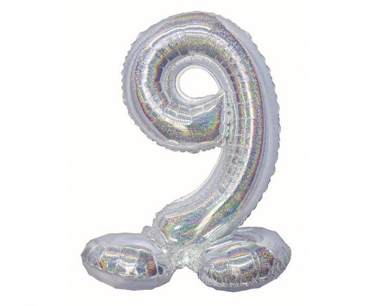 Hologrāfisks skaitlis sudrabs, sudraba folijas balons ar pamatni skaitlis 9 72 cm