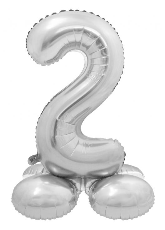 Sudraba krāsas folijas balons ar pamatni "Cipars 2", 72 cm