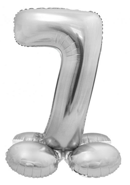Sudraba krāsas folijas balons ar pamatni "Cipars 7", 72 cm