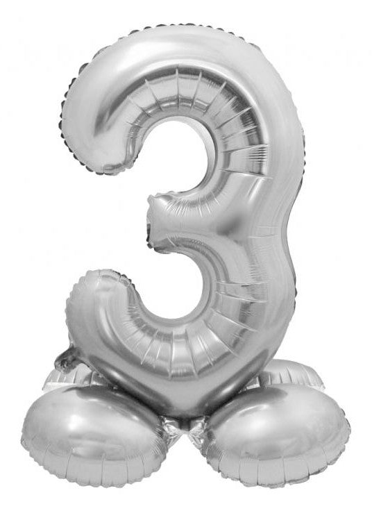 Sudraba krāsas folijas balons ar pamatni "Cipars 3", 72 cm