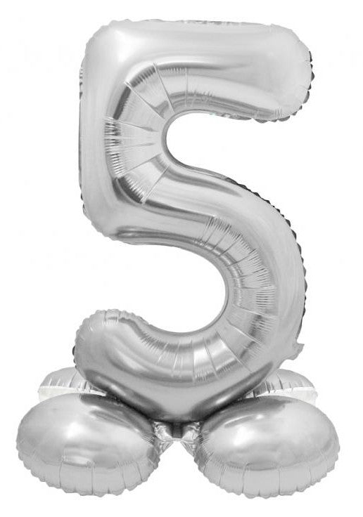 Sudraba krāsas folijas balons ar pamatni "Cipars 5", 72 cm