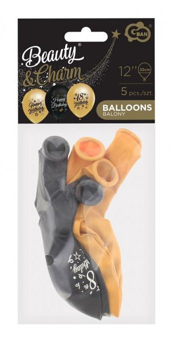 Daudz laimes dzimšanas dienā zeltaini melni krāsaini 18 baloni, 5 daļu komplekts 12 collas (30 cm)