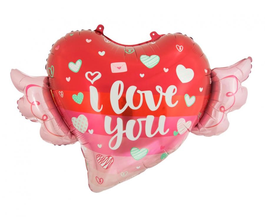 Folijas balons "Mīlu, es tevi mīlu" ar spārniem, 68 cm