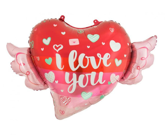 Folijas balons "Mīlu, es tevi mīlu" ar spārniem, 68 cm