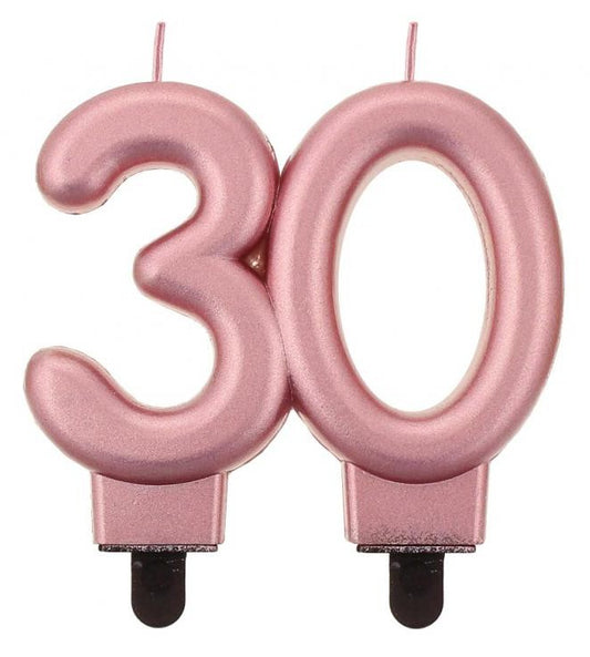 Krāsa: Rozā zelta, metāliska kūkas svece, skaitlis: 30