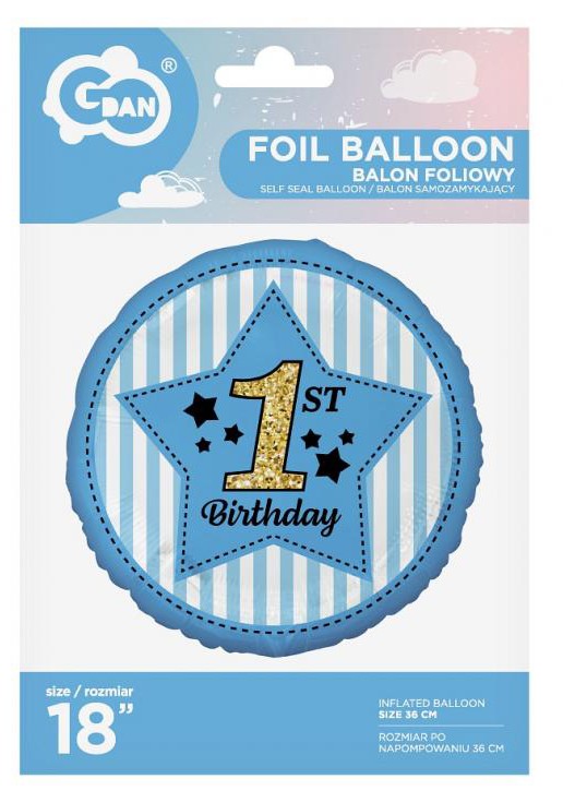 Pirmās dzimšanas dienas zils folijas balons 36 cm