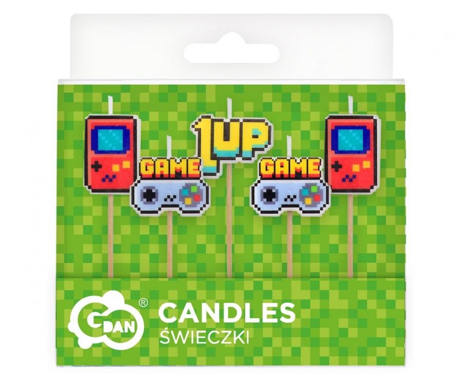 Gamer Game On rotaļu kūkas svece, 5 sveču komplekts