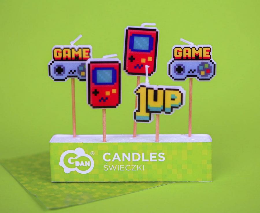 Gamer Game On rotaļu kūkas svece, 5 sveču komplekts