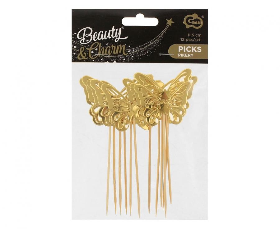 Dekoratīvie nūjiņi "Butterfly Gold" 12 gab.