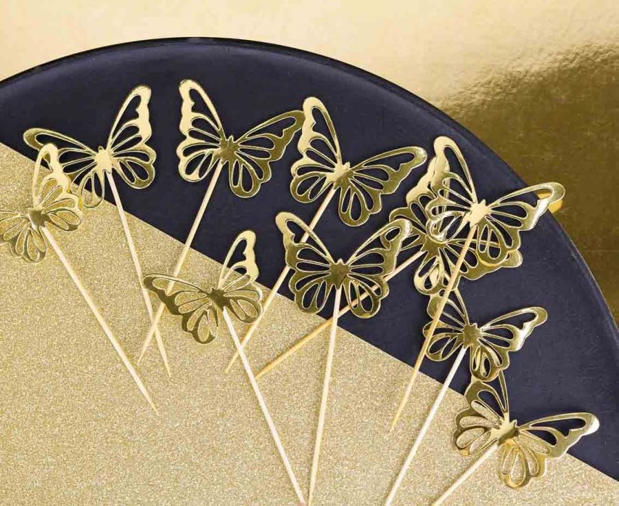 Dekoratīvie nūjiņi "Butterfly Gold" 12 gab.