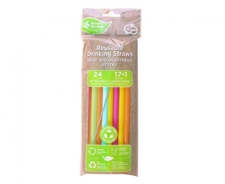 Colour Colors atkārtoti lietojamo plastmasas salmiņu komplekts (17 gab.) + otiņa