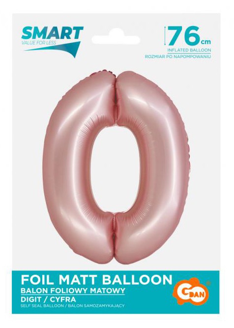 Folijas balons "Cipars 0", gaiši rozā, paklājiņrozā, 76 cm