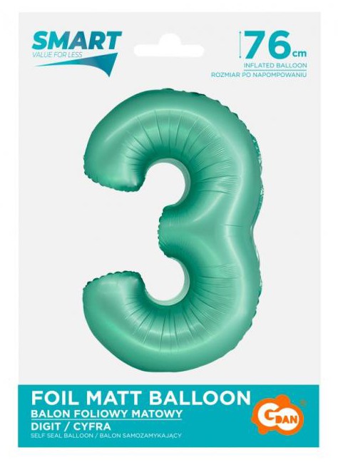 Folijas balons "Cimber Mint Mat" ar ciparu 3, 76 cm