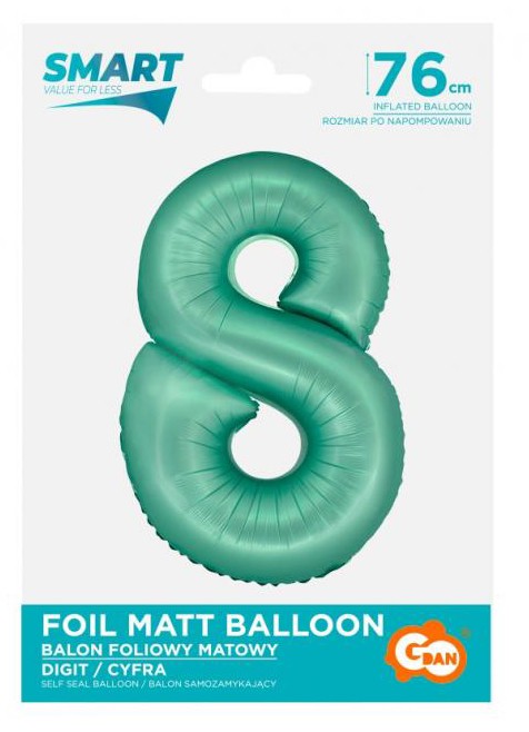Folijas balons "Cipari piparmētru krāsā", 76 cm, 8 cipari piparmētru krāsā