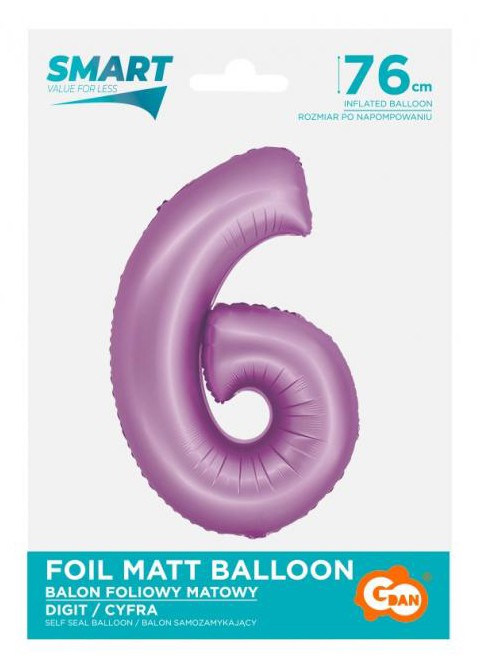 Folijas balons "Cipars lavandas krāsā", 76 cm, skaitlis 6