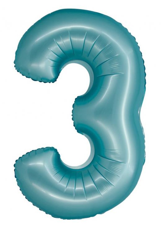 Folijas balons "Cipars 3", gaiši zils, paklājiņzils, 76 cm