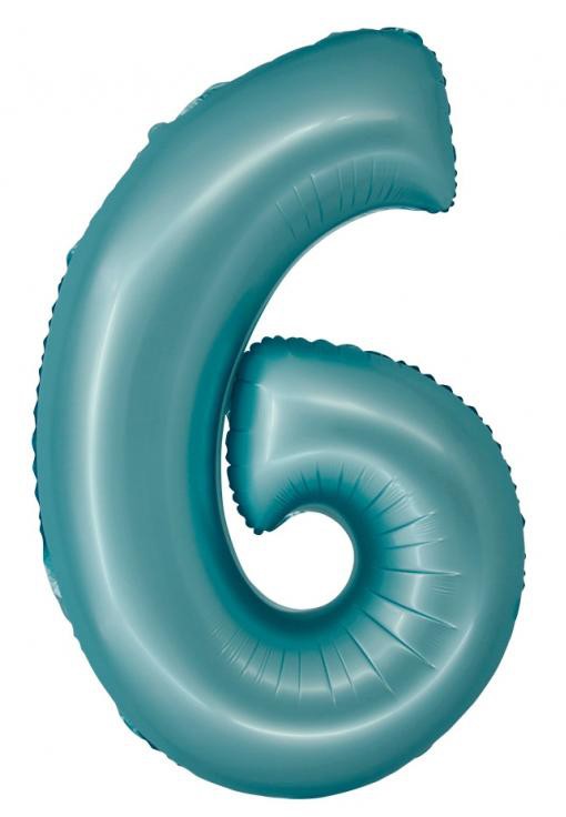 Folijas balons "Cipars 6", gaiši zils, paklājiņzils, 76 cm