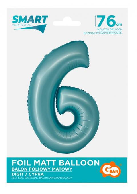 Folijas balons "Cipars 6", gaiši zils, paklājiņzils, 76 cm