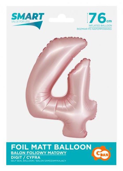 Folijas balons "Cipars 4", gaiši rozā, 76 cm