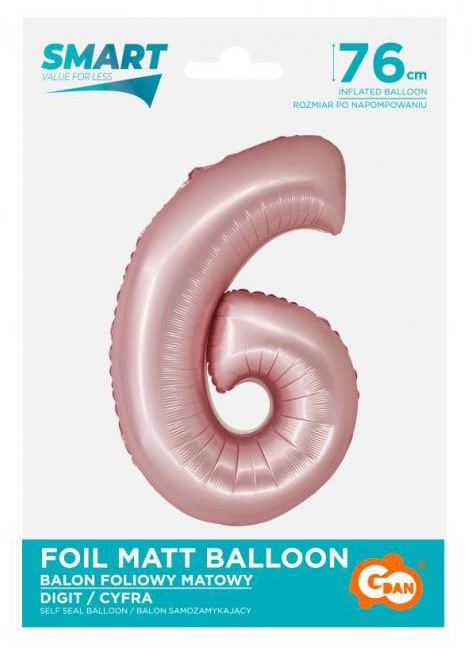 Folijas balons "Cipars 6", gaiši rozā, 76 cm
