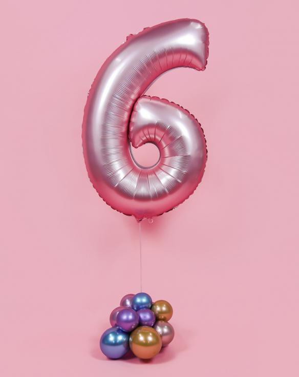 Folijas balons "Cipars 6", gaiši rozā, 76 cm
