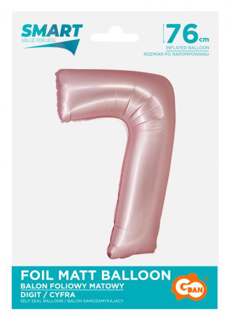Folijas balons "Cipars 7" gaiši rozā, paklājiņrozā krāsā, 76 cm