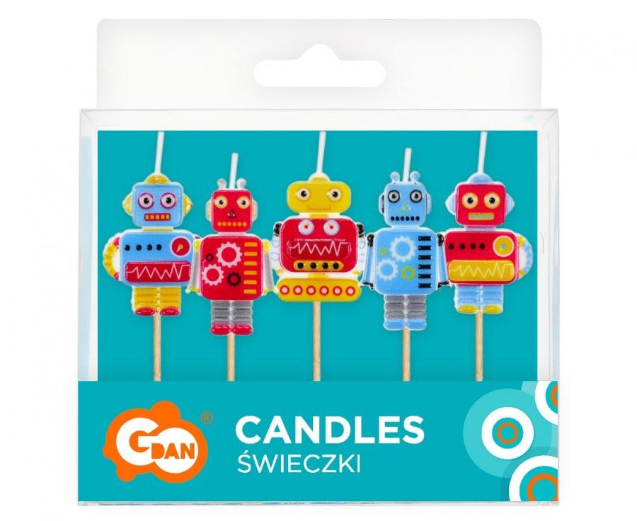 Robota nākotnes kūkas svece, sveču komplekts 5 gab.